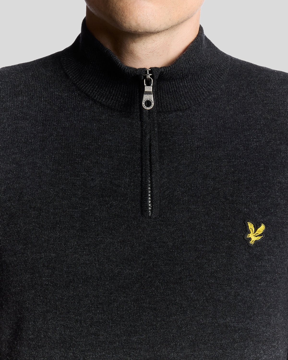 Lyle & Scott Lambswool Blend Quarter Zip Jumper, Jet Black Marl
