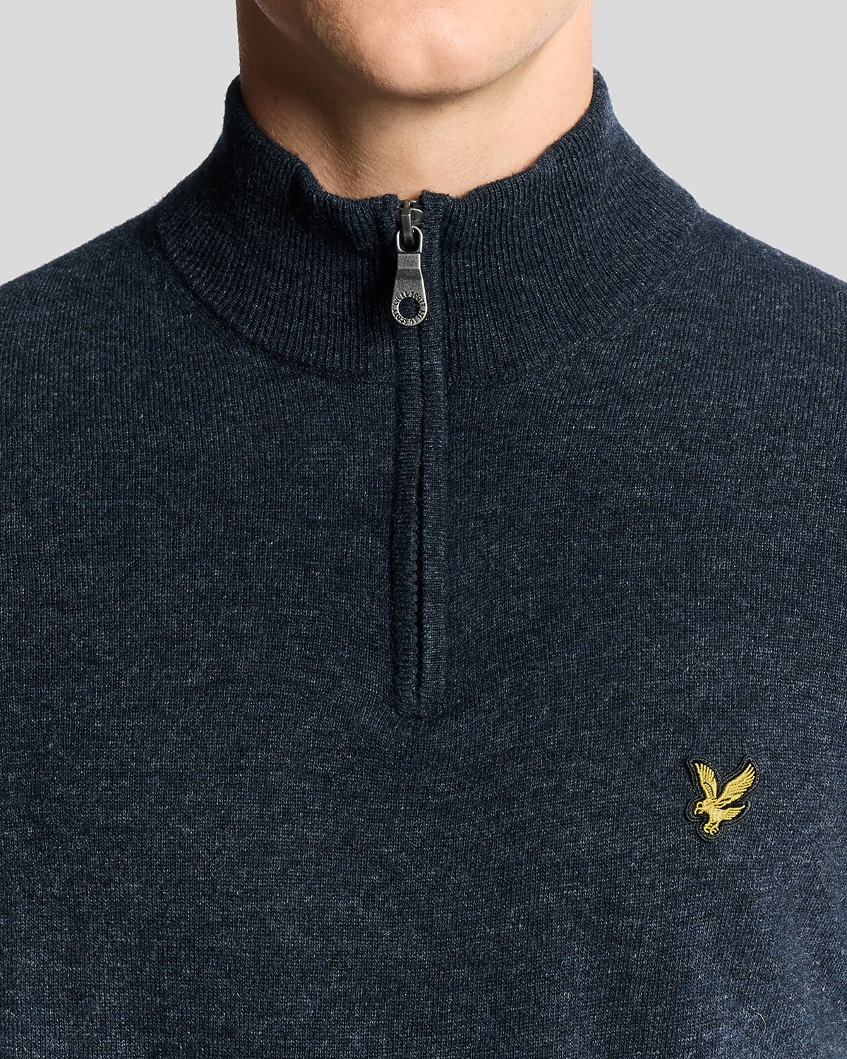 Lyle & Scott Lambswool Blend Quarter Zip Jumper, Dark Navy Marl