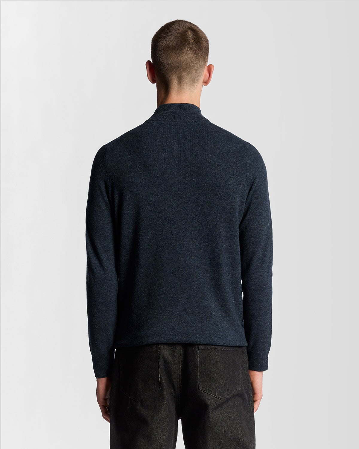 Lyle & Scott Lambswool Blend Quarter Zip Jumper, Dark Navy Marl