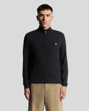 Lyle & Scott Lambswool Blend Quarter Zip Jumper, Jet Black Marl