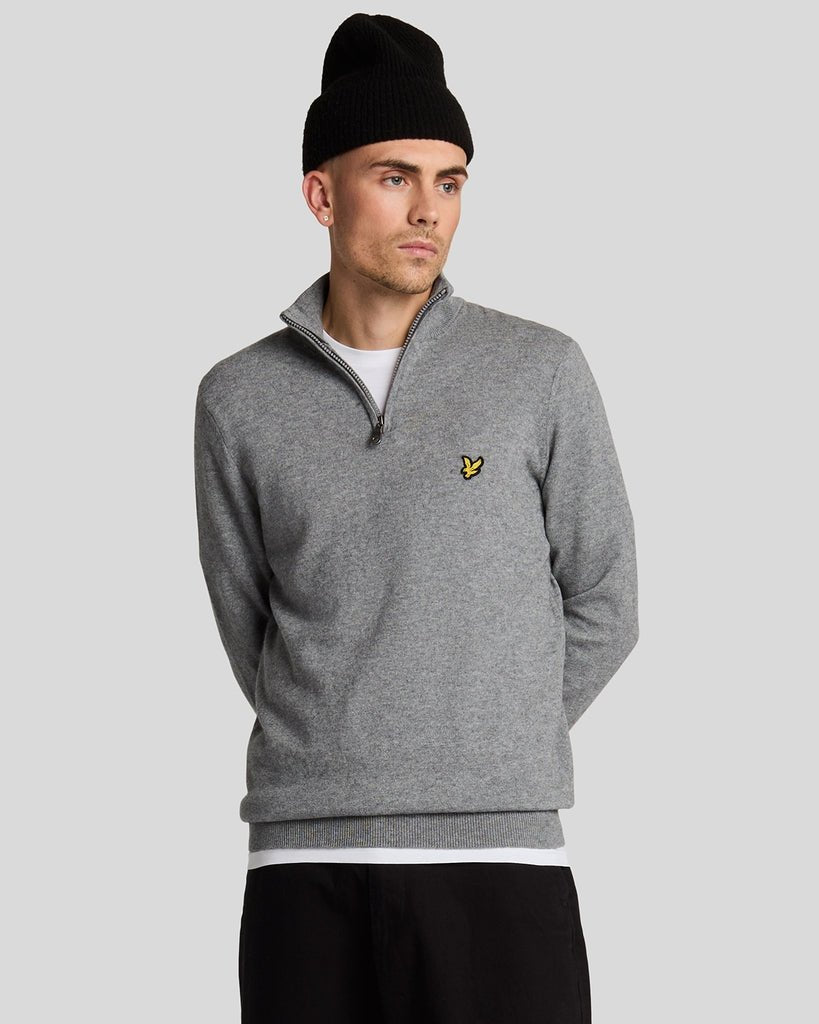 Lyle & Scott Cotton Merino Quarter Zip, Mid Grey Marl