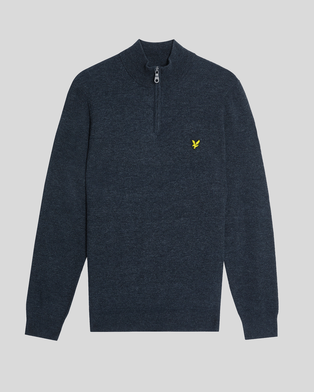 Lyle & Scott Lambswool Blend Quarter Zip Jumper, Dark Navy Marl