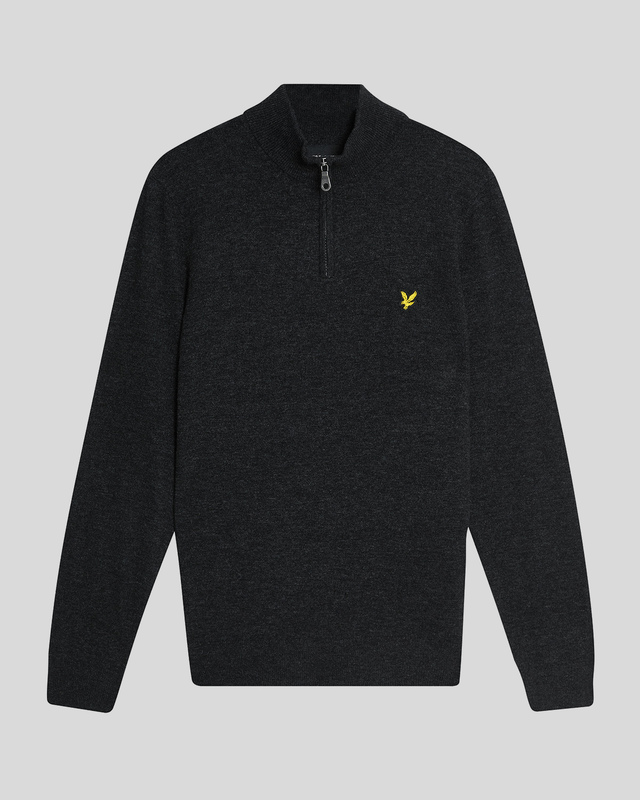 Lyle & Scott Lambswool Blend Quarter Zip Jumper, Jet Black Marl