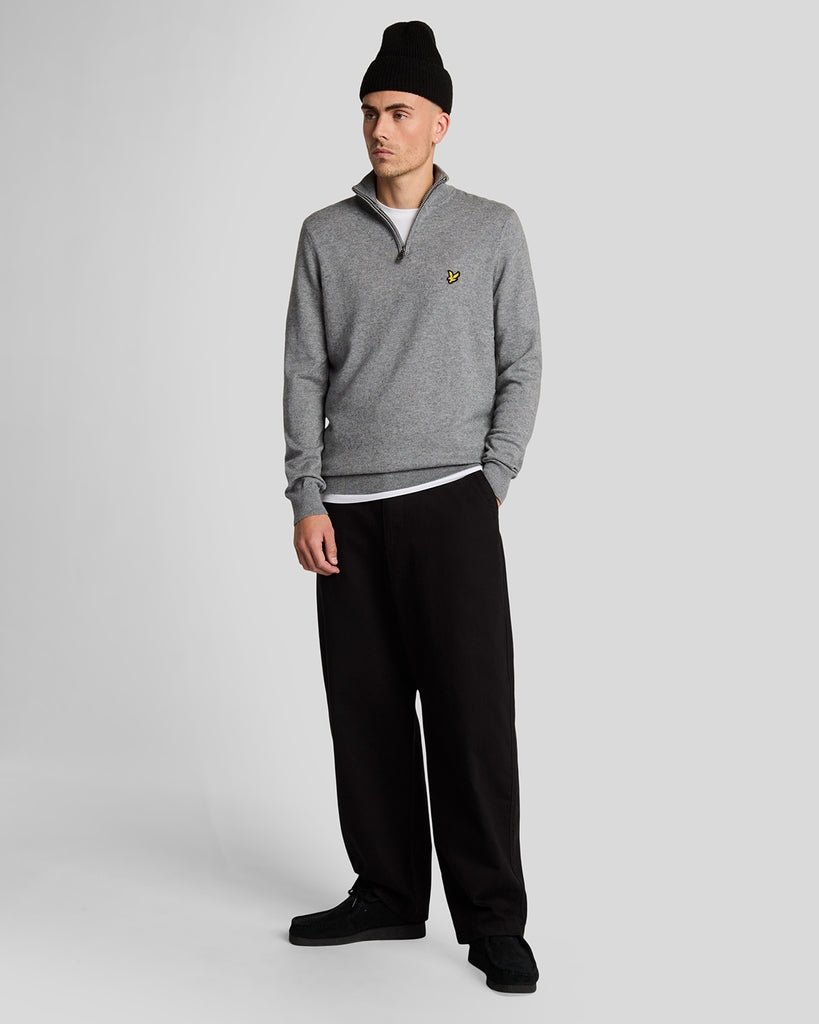 Lyle & Scott Cotton Merino Quarter Zip, Mid Grey Marl
