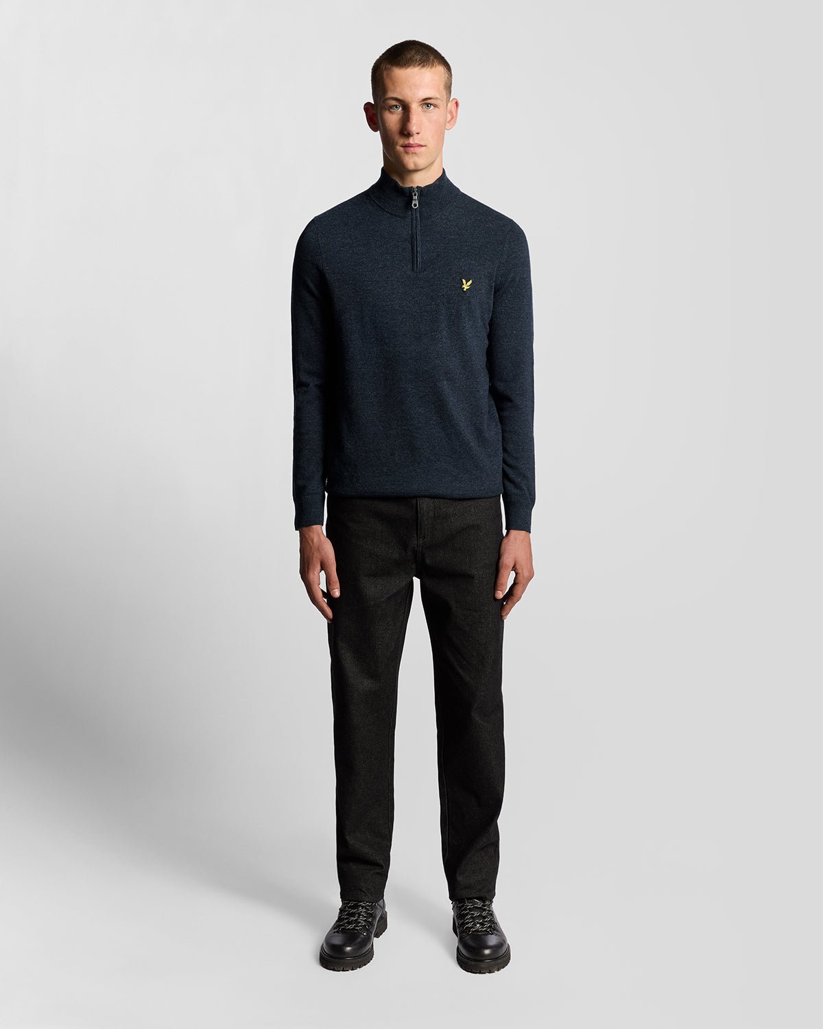 Lyle & Scott Lambswool Blend Quarter Zip Jumper, Dark Navy Marl