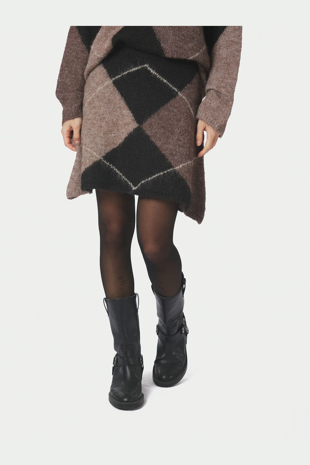 GISA CHECK FLUFF KNIT SKIRT