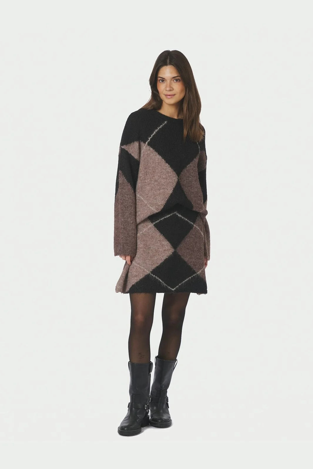 GISA CHECK FLUFF KNIT SKIRT