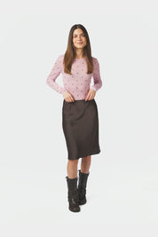 Mindie Heavy Sateen Skirt - 676 DARK BROWN