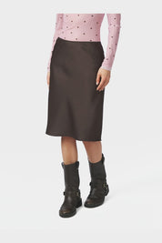 Mindie Heavy Sateen Skirt - 676 DARK BROWN