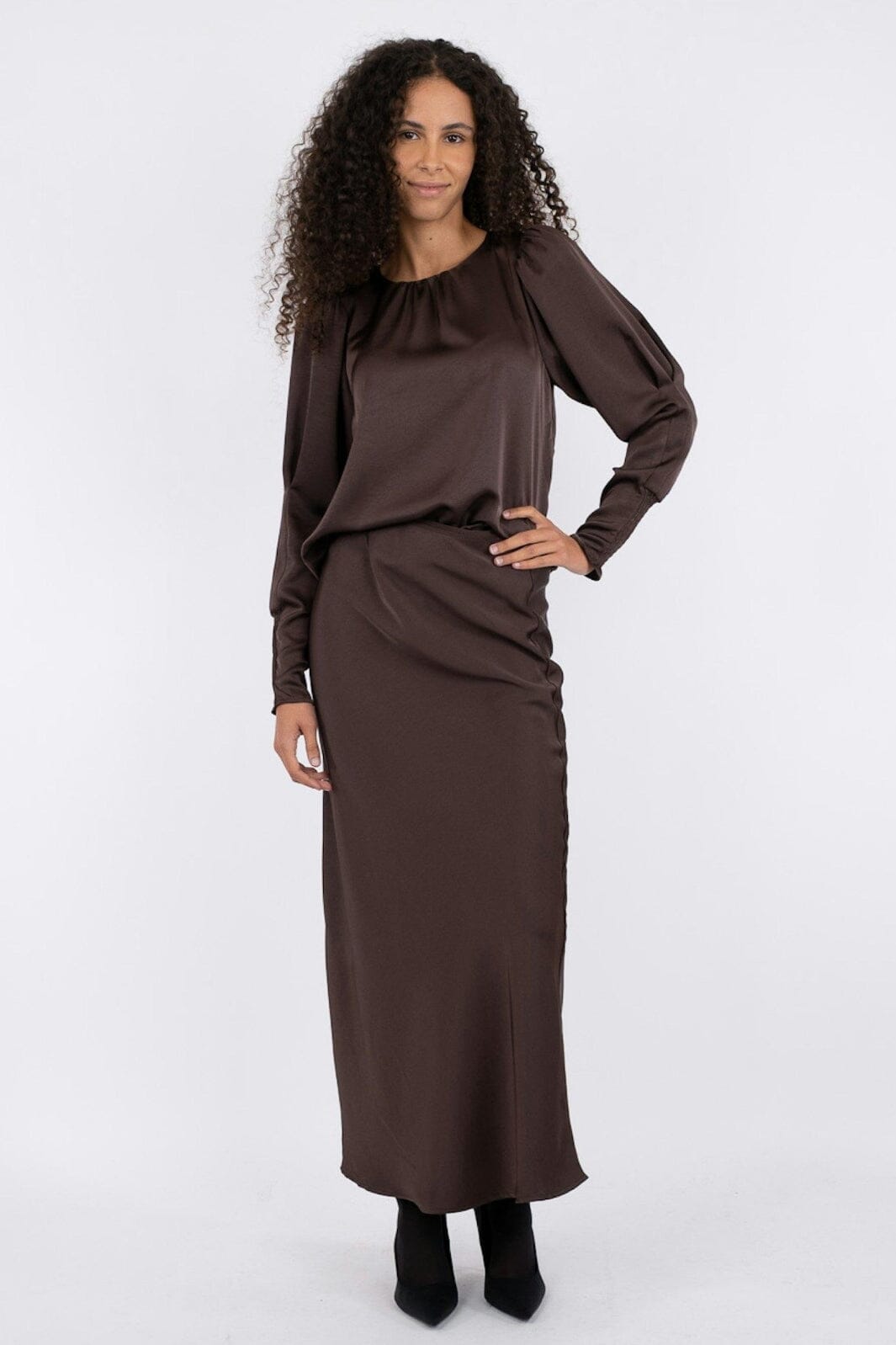 Vicky Heavy Sateen Skirt - 676 DARK BROWN