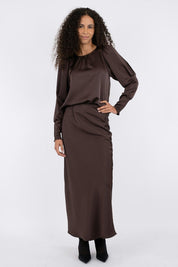 Vicky Heavy Sateen Skirt - 676 DARK BROWN