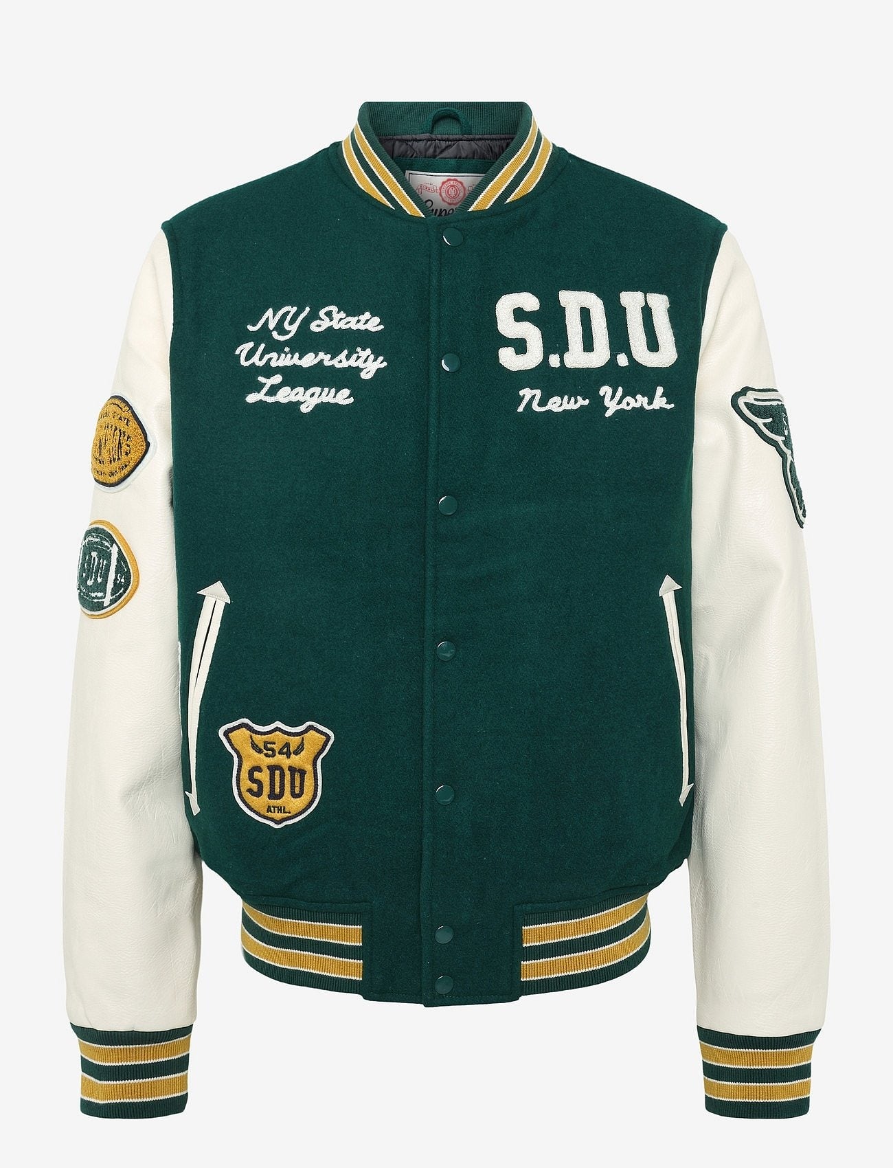 VINTAGE PATCHED VARSITY JACKET DARK PINE GREEN/OATMEAL