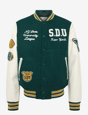 VINTAGE PATCHED VARSITY JACKET DARK PINE GREEN/OATMEAL