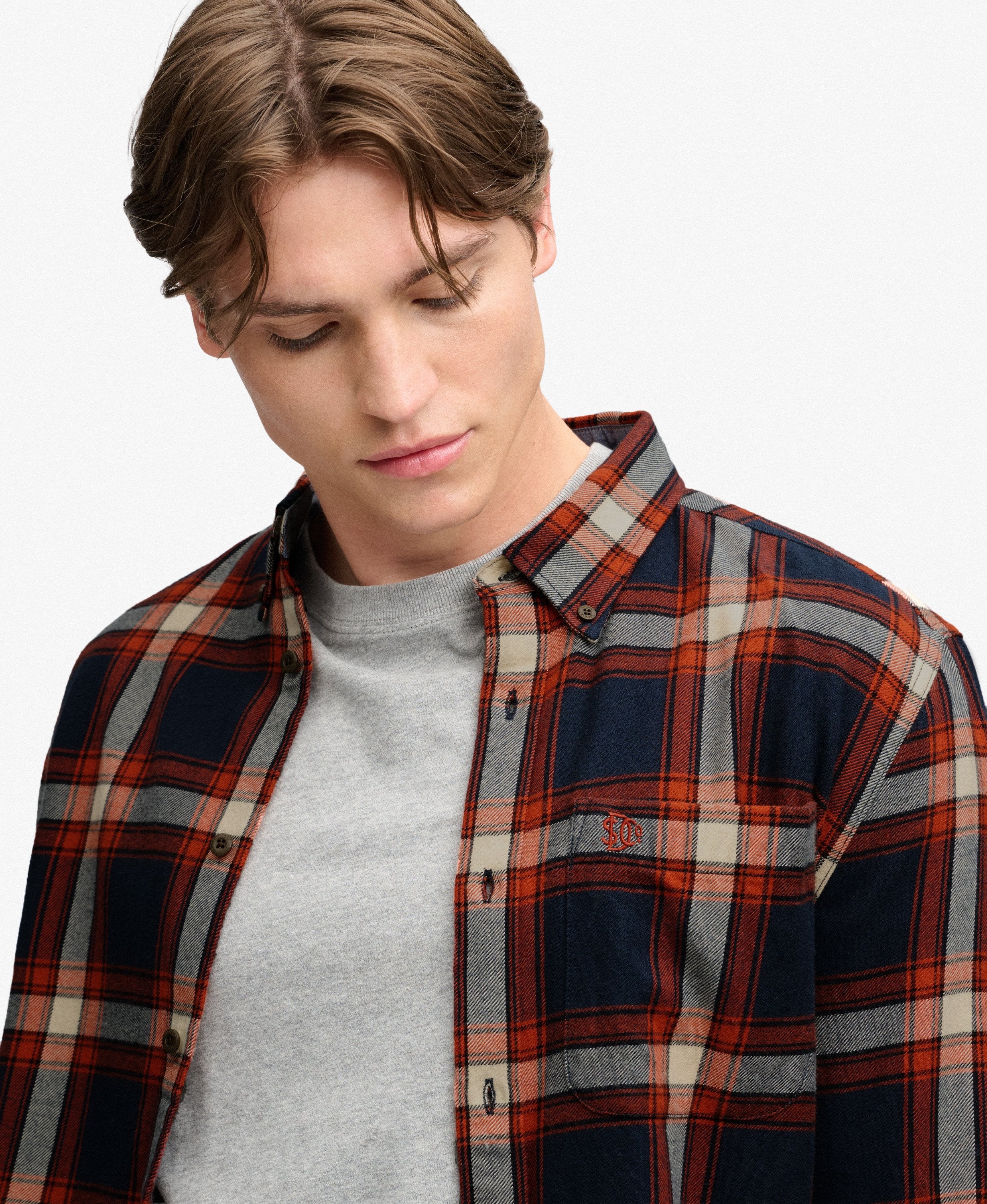 Long Sleeve Cotton Lumberjack Shirt – Worker Check Navy