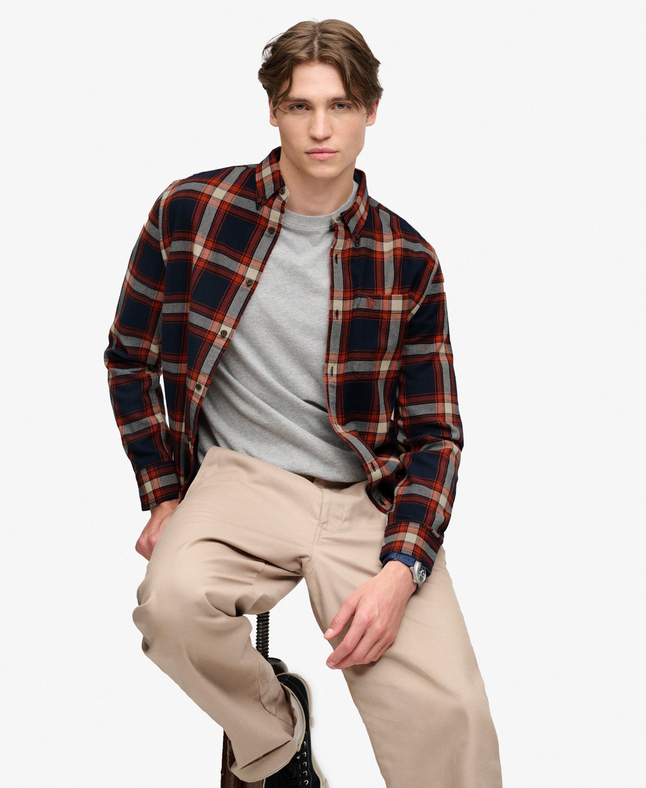 Long Sleeve Cotton Lumberjack Shirt – Worker Check Navy
