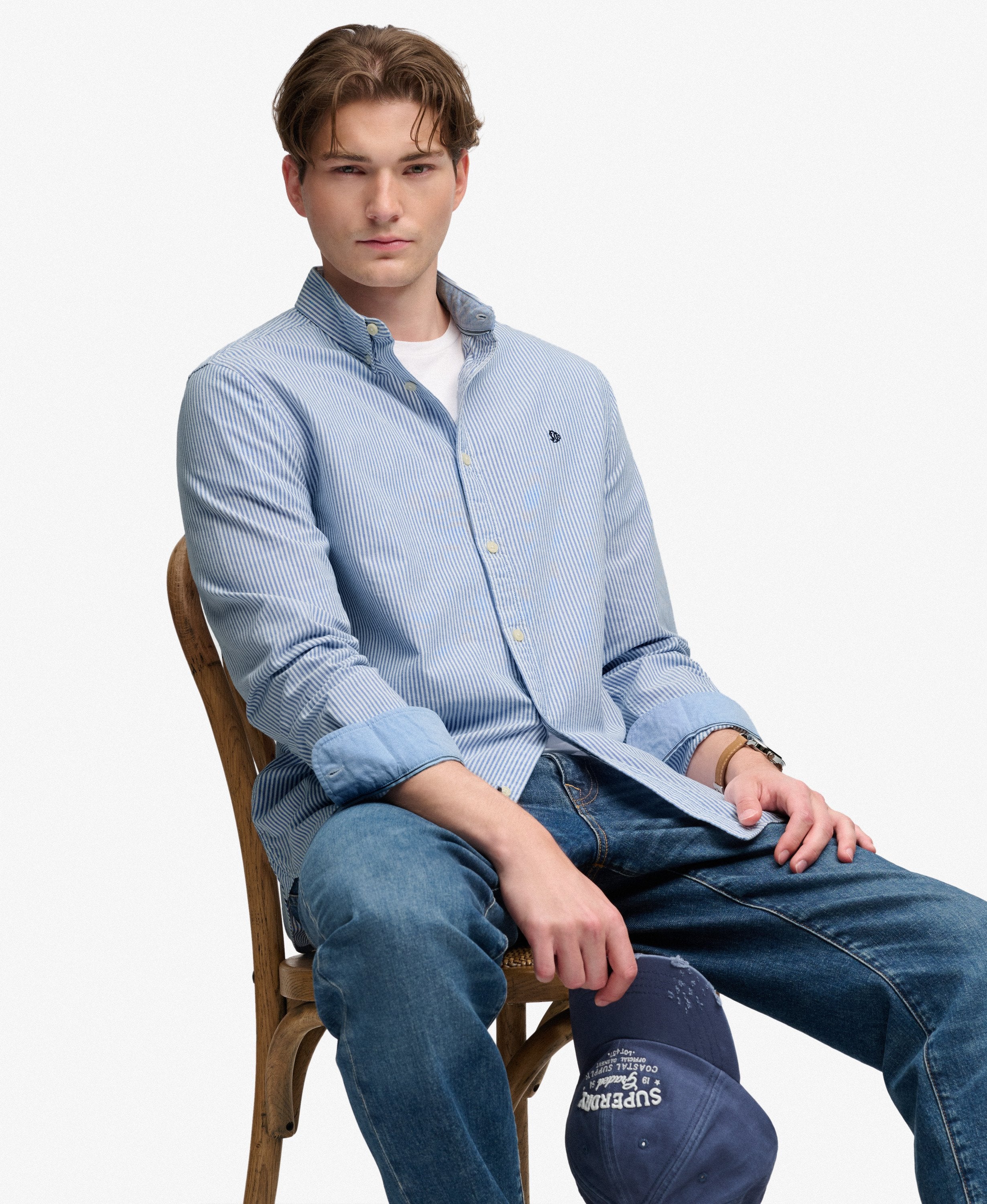 Superdry Preppy Oxford Shirt AZURE BLUE MINI STRIPE