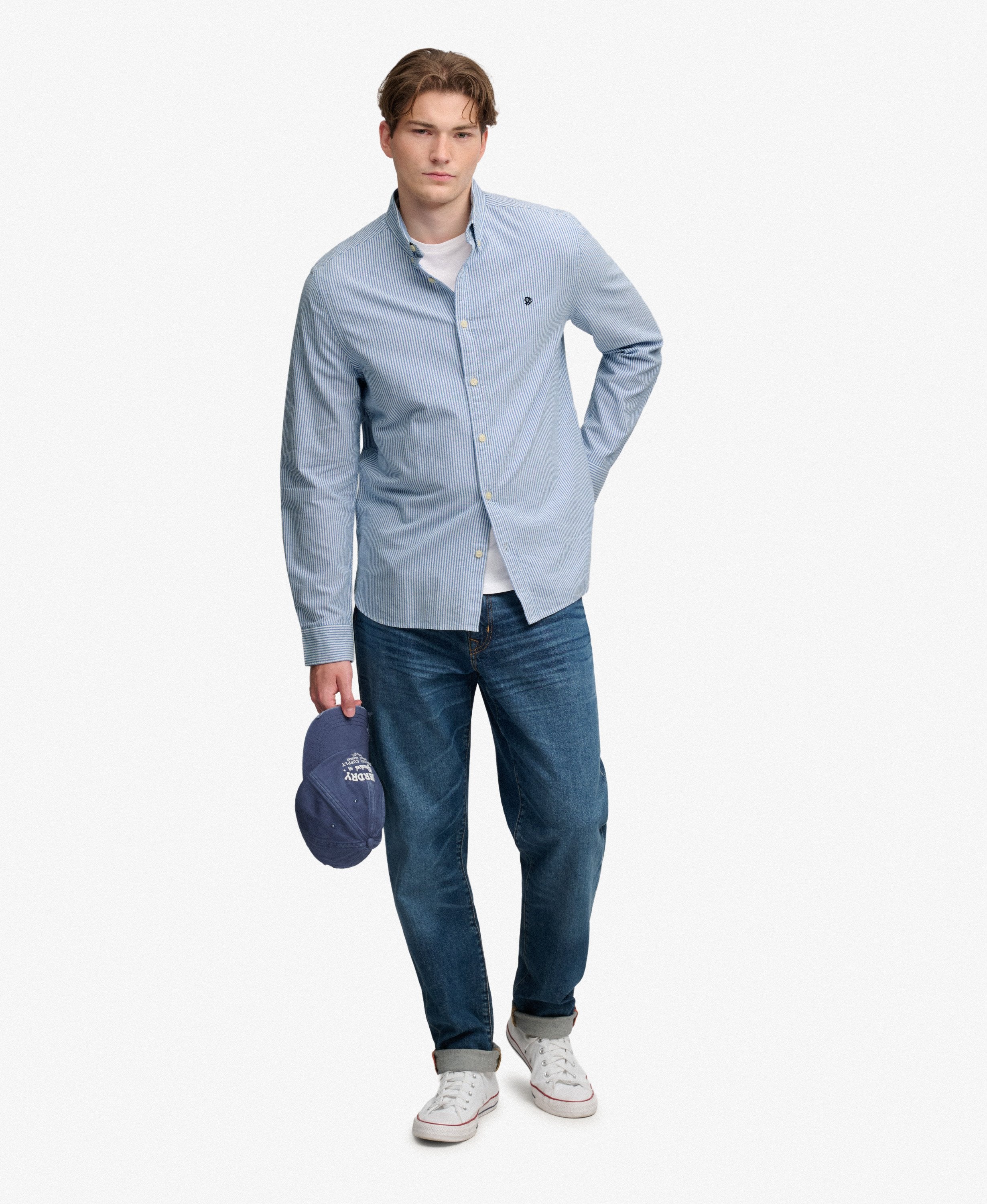 Superdry Preppy Oxford Shirt AZURE BLUE MINI STRIPE