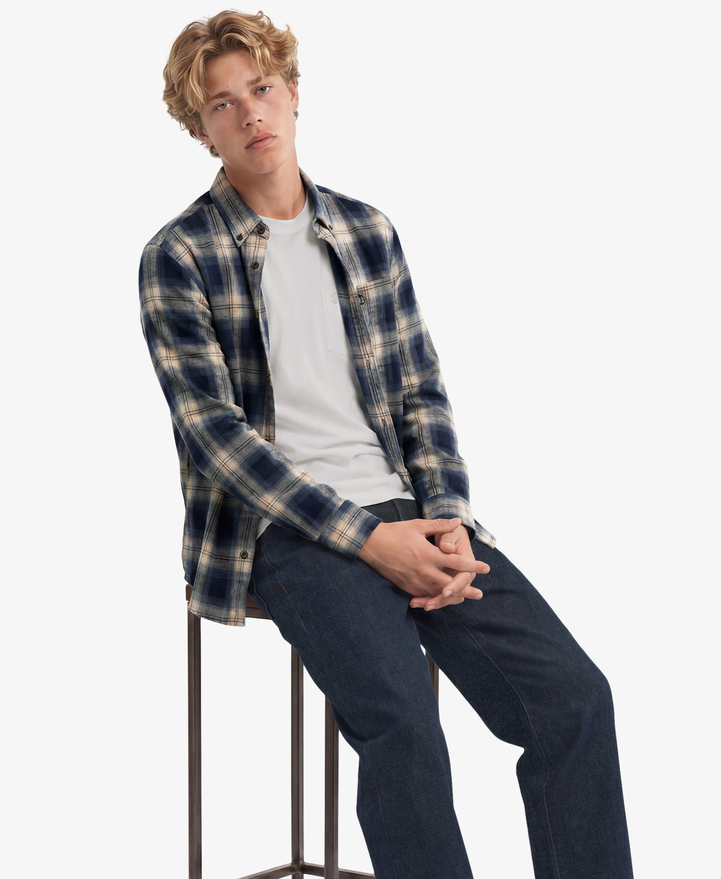 Long Sleeve Cotton Lumberjack Shirt – Cedar Check Navy