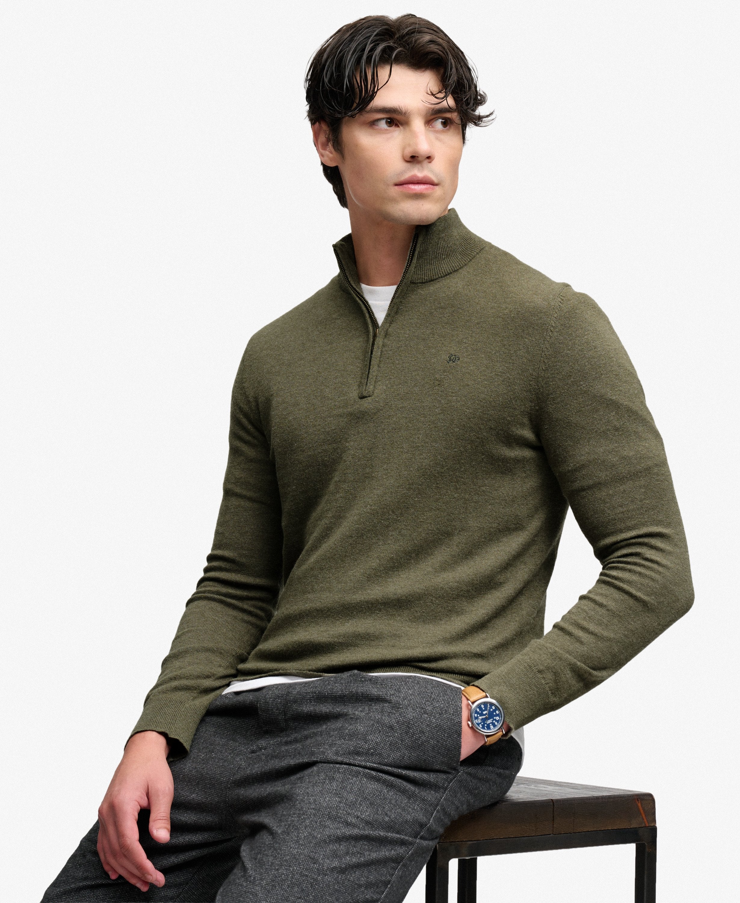 ESS LW Wool Blend 1/2 Zip – Lichen Green Marl