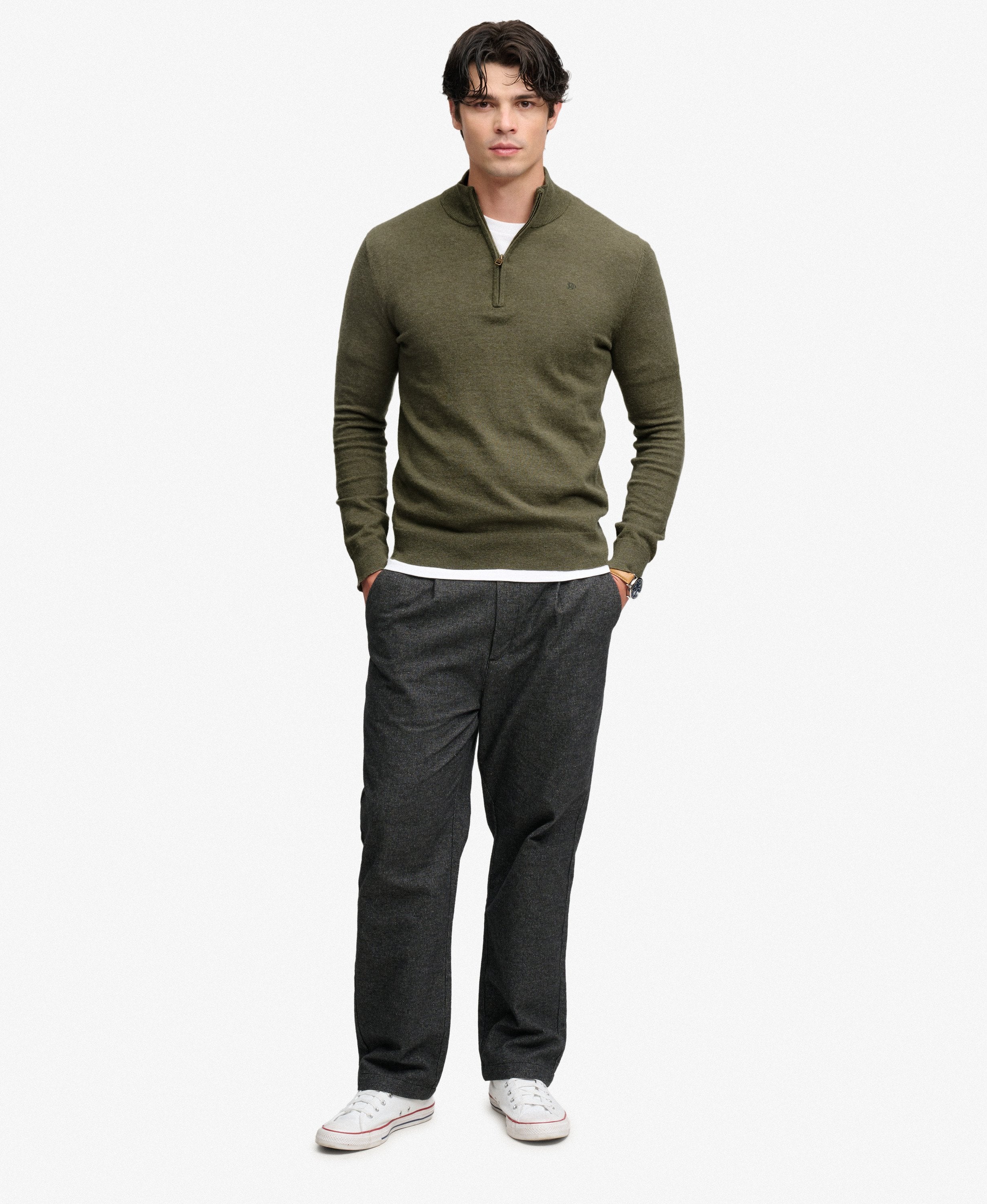 ESS LW Wool Blend 1/2 Zip – Lichen Green Marl