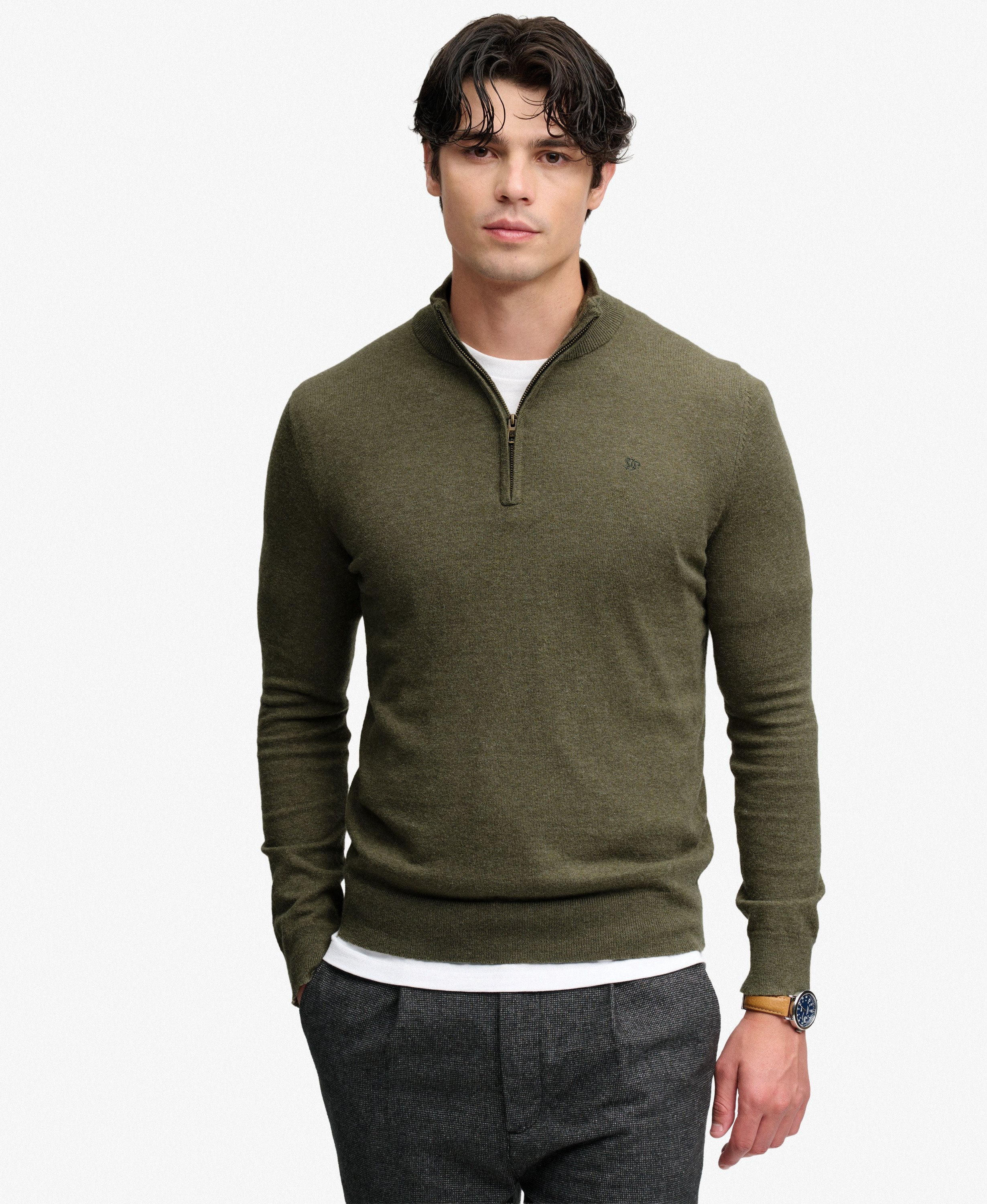 ESS LW Wool Blend 1/2 Zip – Lichen Green Marl